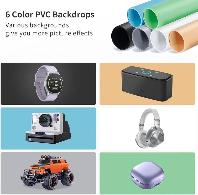 استوديو تصوير محمول LED — 50×50 سم — 6 خلفيات PVC — إضاءة احترافية