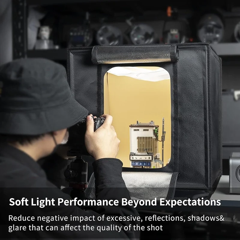 استوديو تصوير محمول LED — 50×50 سم — 6 خلفيات PVC — إضاءة احترافية