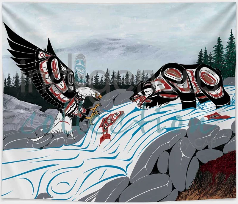 "Cycle of Life" fleece blanket, artwork by Richard Shorty