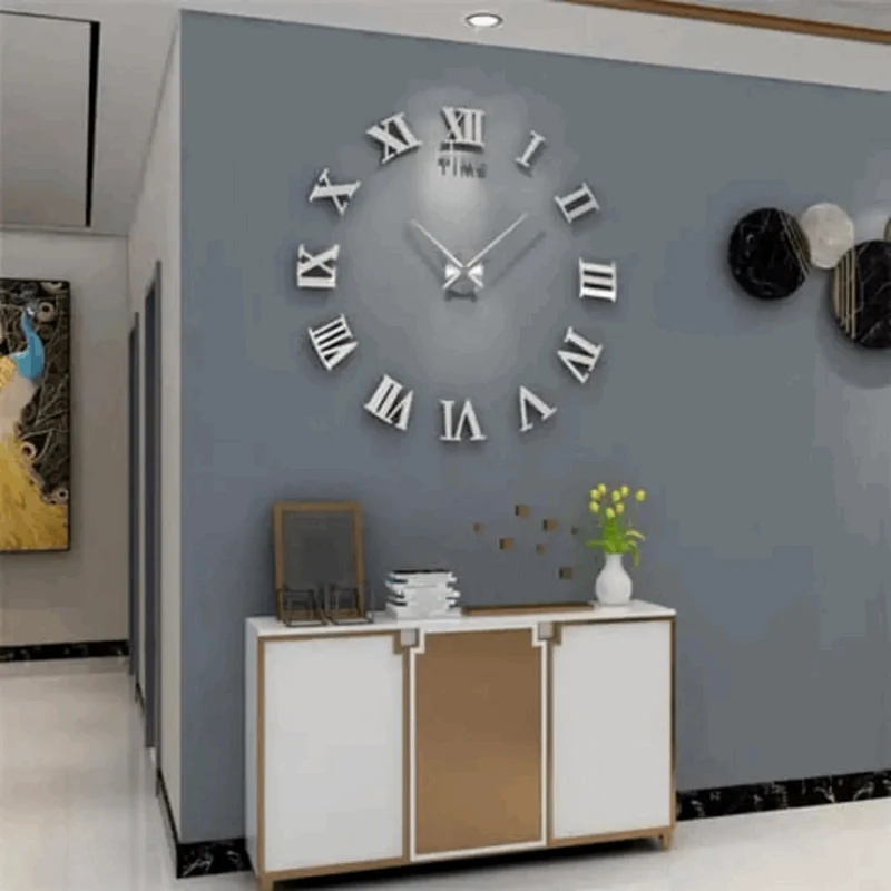 ساعة حائط 3D عصرية – أرقام رومانية بارزة – 3 ألوان