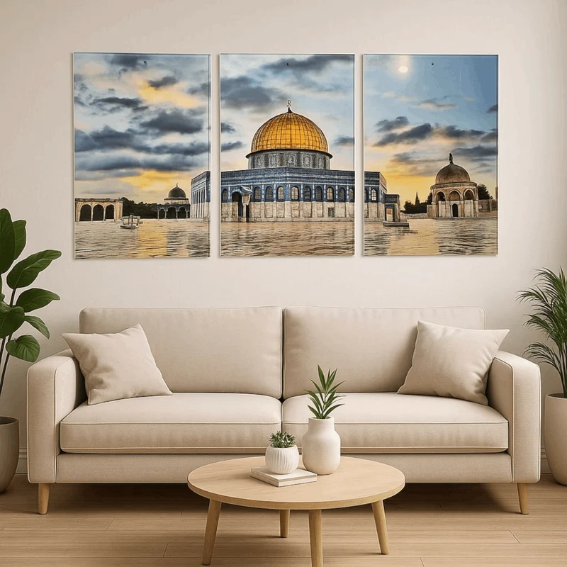 لوحة زجاجية 3 قطع – القدس الشريف وقبة الصخرة