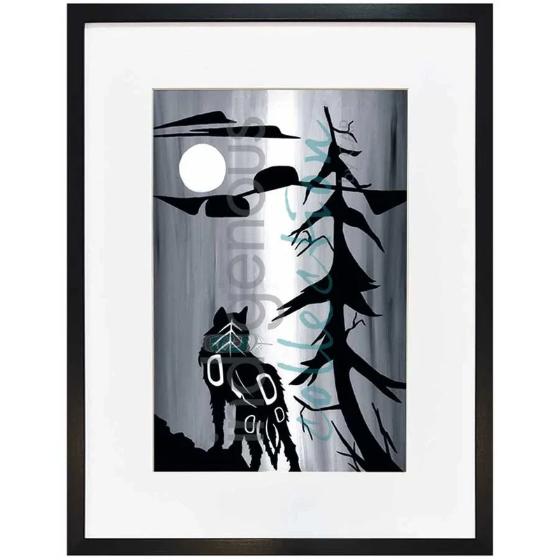 Wolf and Moon by Kwakwaka’wakw and French Canadian artist, Diane Levesque