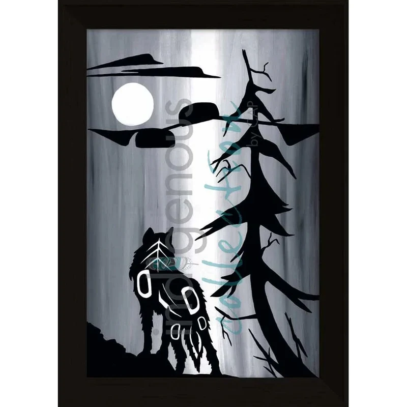 Wolf and Moon by Kwakwaka’wakw and French Canadian artist, Diane Levesque