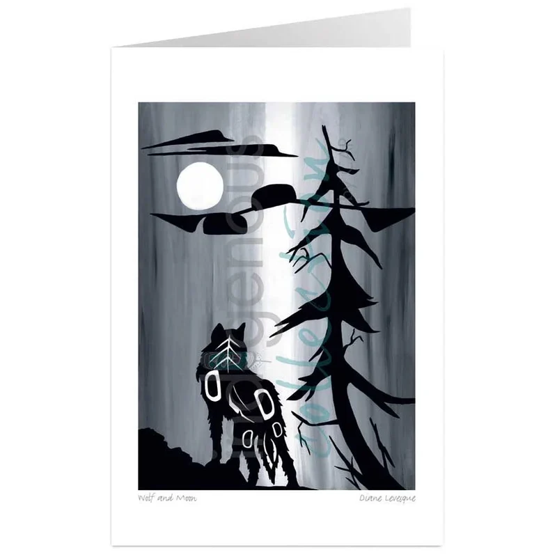 Wolf and Moon by Kwakwaka’wakw and French Canadian artist, Diane Levesque