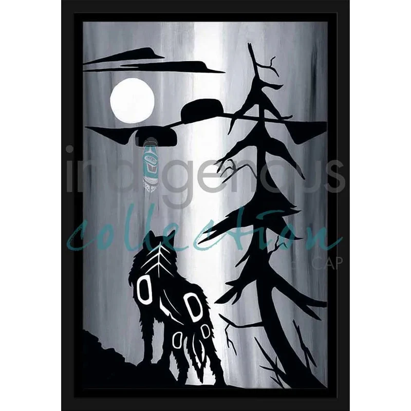 Wolf and Moon by Kwakwaka’wakw and French Canadian artist, Diane Levesque