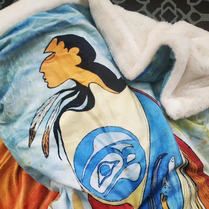 Not Forgotten Faux Rabbit Throw, artwork by Native Artist Maxine Noel