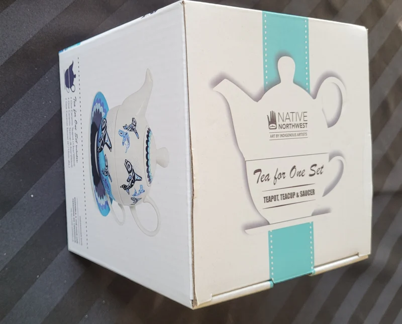 Tea for 1 set, "Orca Family" by Indigenous Artist Paul Windsor - mug, teapot and saucer all in one!