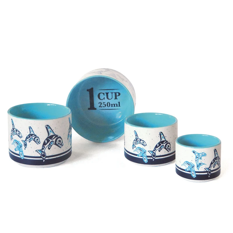 "Orca Family" by Indigenous Artist Paul Windsor - Measuring /condiment Cup set