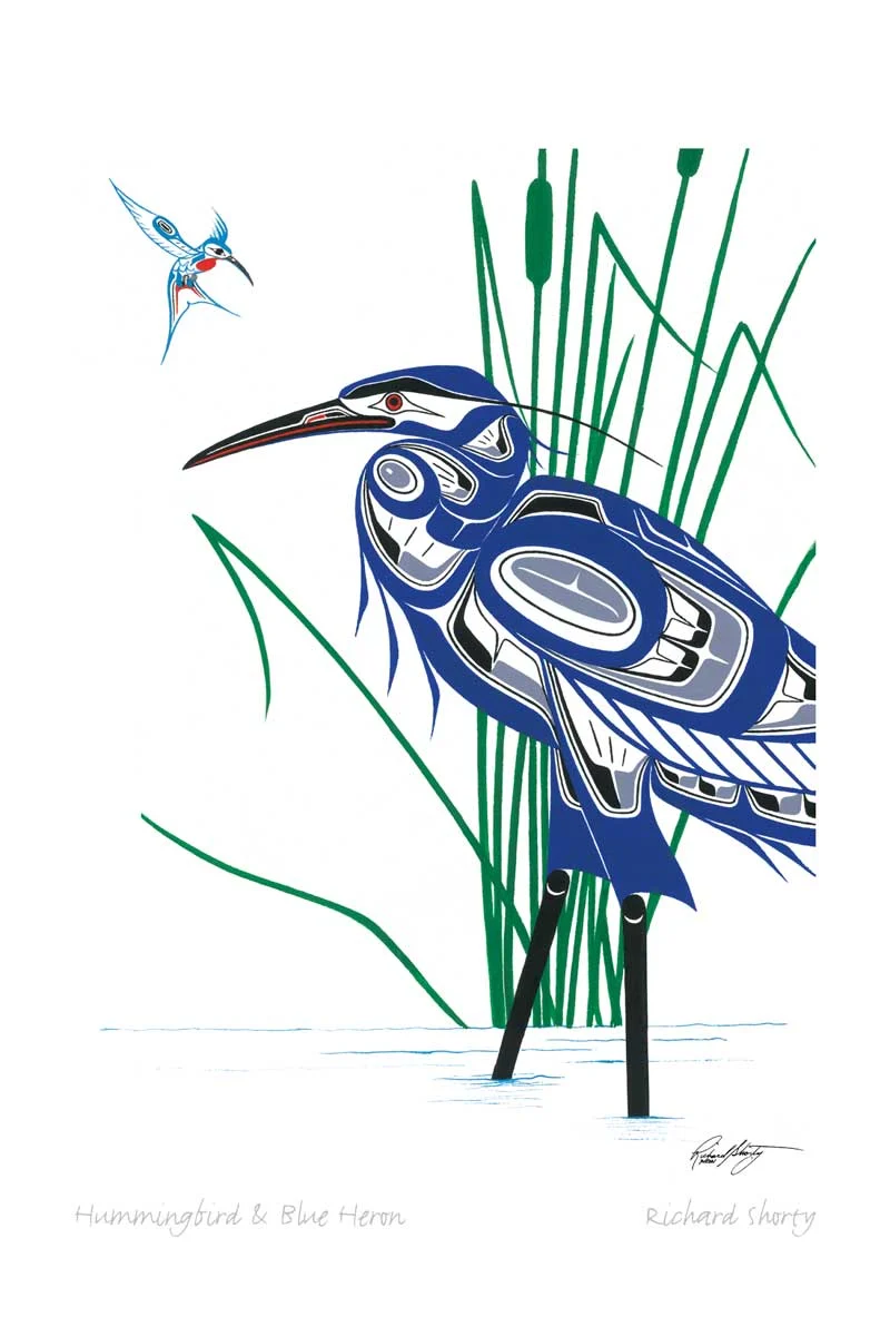 "Hummingbird and Blue Heron" Wall Art, artwork by Indigenous artist Richard Shorty