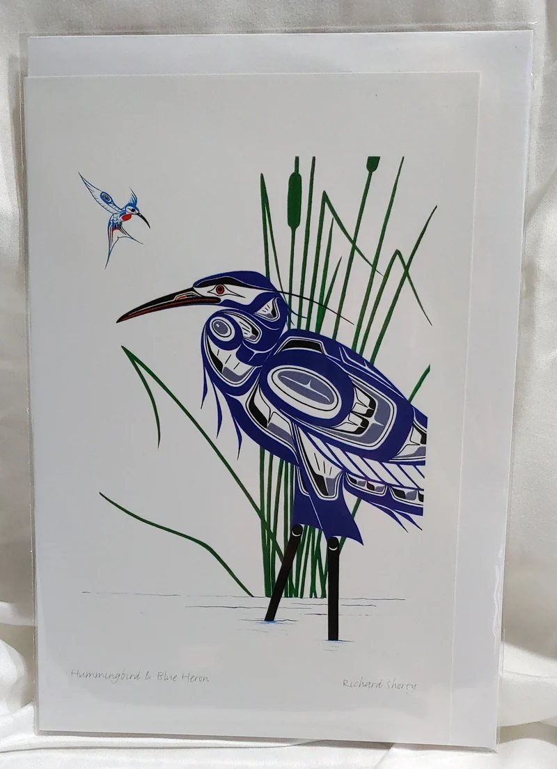 "Hummingbird and Blue Heron" Wall Art, artwork by Indigenous artist Richard Shorty