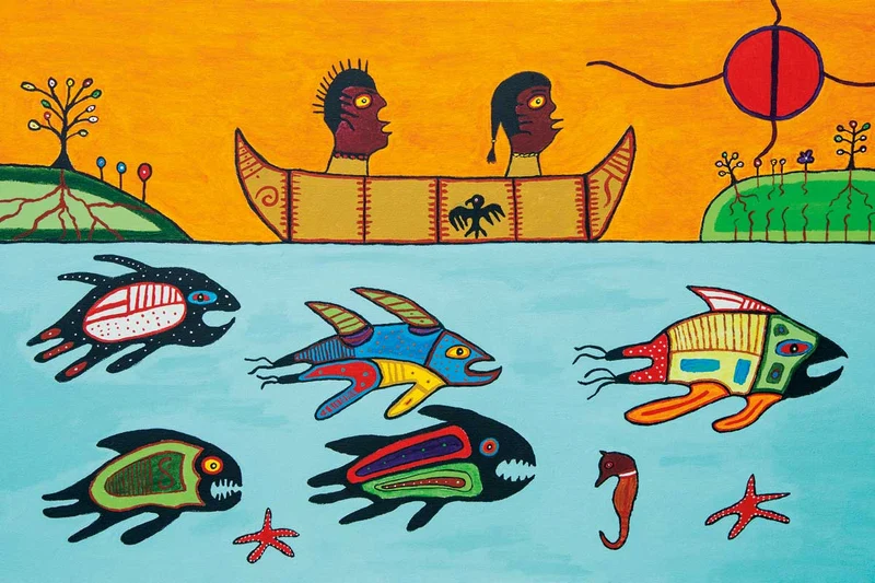 "Wesakechak Going to School" Wall Art, artwork by Indigenous artist Dave Pelletier