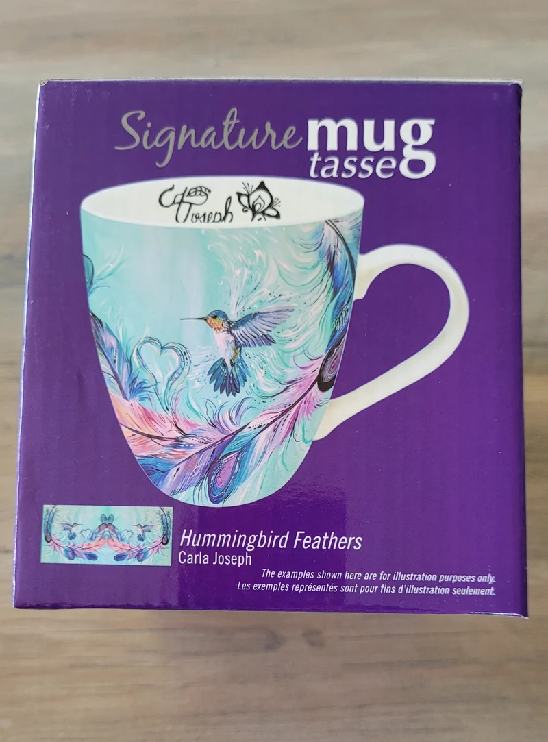 "Hummingbird Feathers" Mug by Métis artist, Carla Joseph