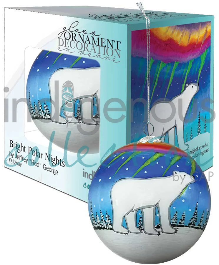 "Bright Polar Nights" Glass Ornament by Indigenous Artist Jeffrey Red George