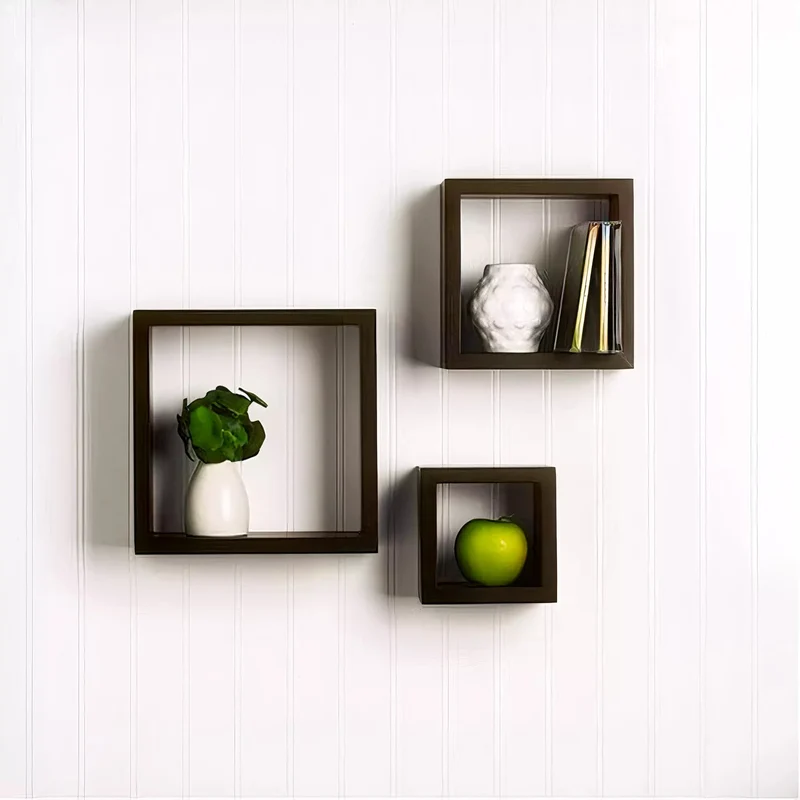رف جداري مربع MDF – 3 قطع – 5 ألوان