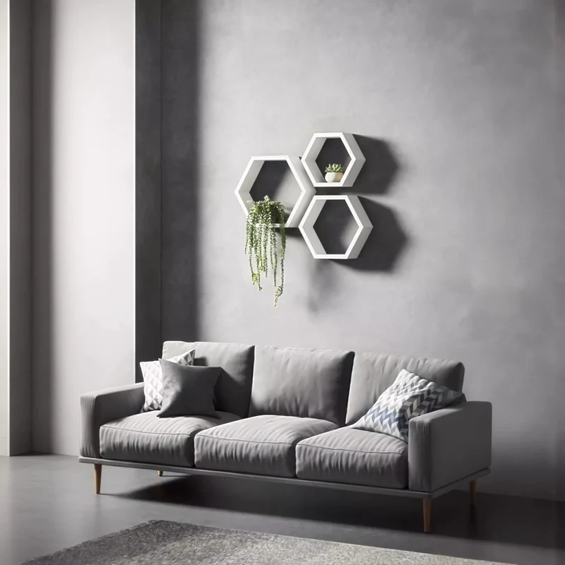 رف جداري سداسي MDF – 3 قطع – 5 ألوان