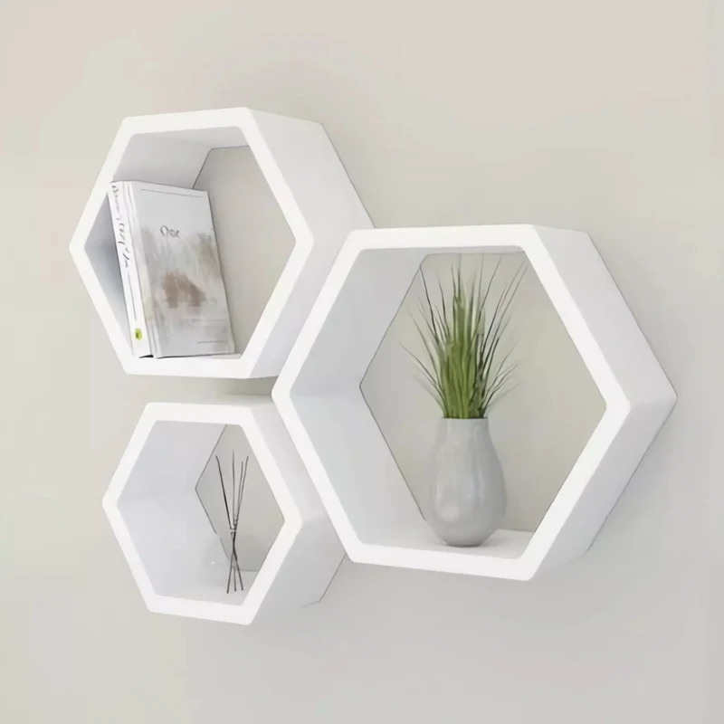رف جداري سداسي MDF – 3 قطع – 5 ألوان