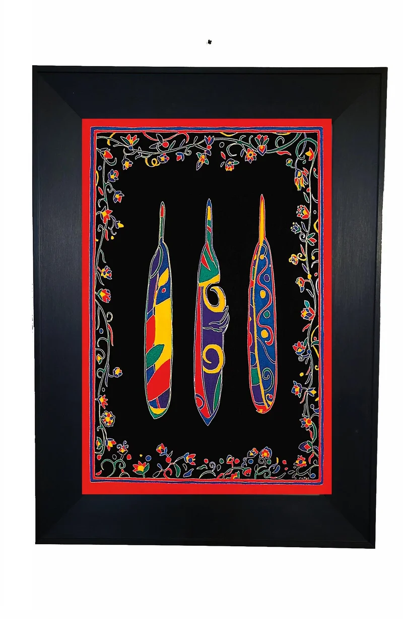 "Three Feathers" Wall Art, artwork by Indigenous artist Dawn Oman