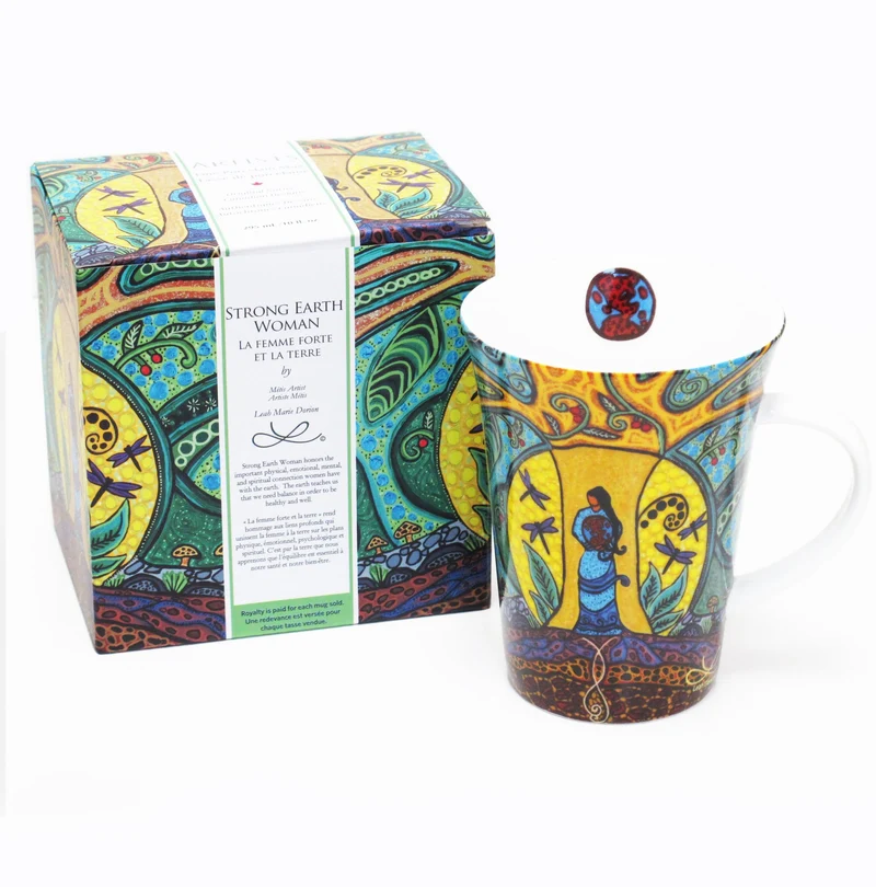 "Strong Earth Woman" Porcelain Mug - 10 oz by Métis Artist, Leah Dorion