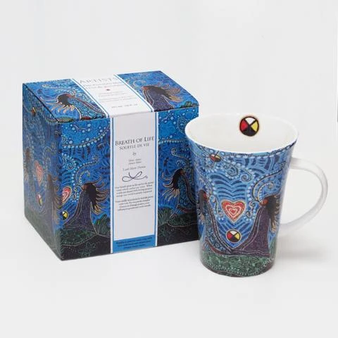 "Breath of Life" Porcelain Mug - 10 oz, Métis artist Leah Dorion