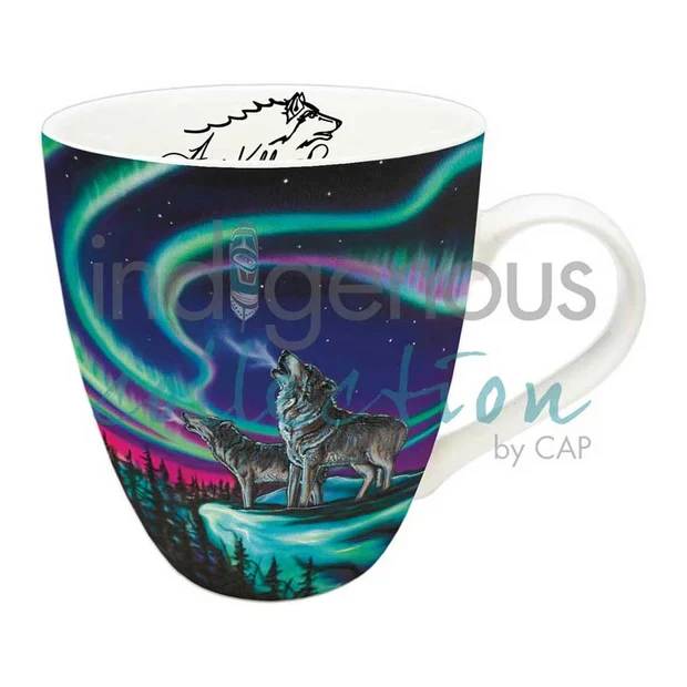 "Sky Dance - Wolf Song" 18 oz Mug, artwork by Metis artist Amy Keller-Rempp