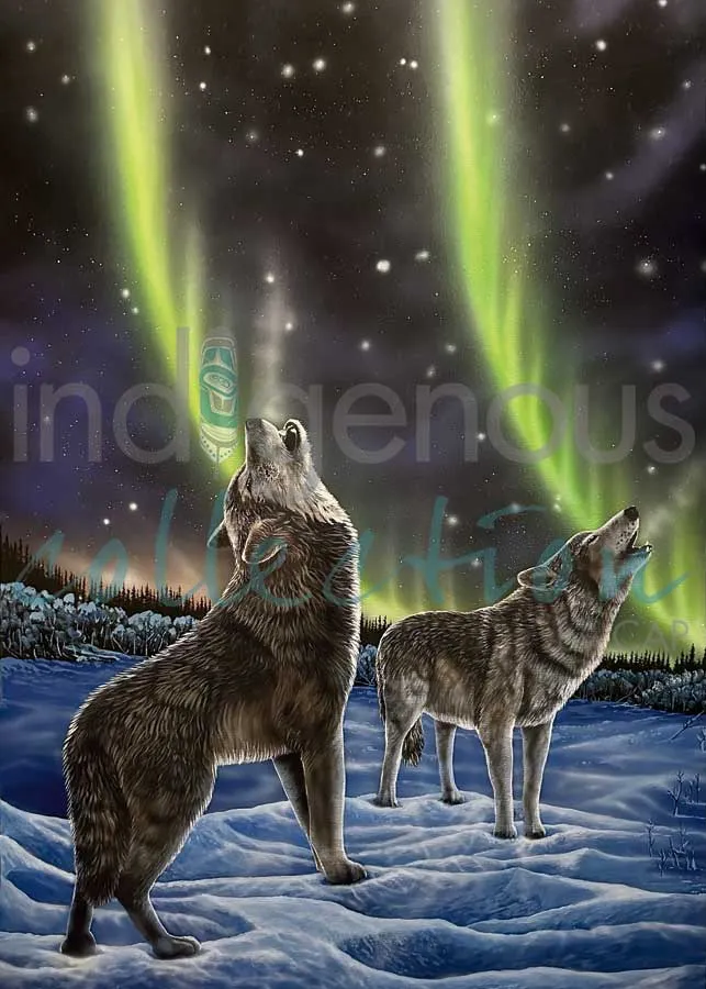 The Howling Pair Wall Art by Ronnie Simon | Indigenous Art Print Canada