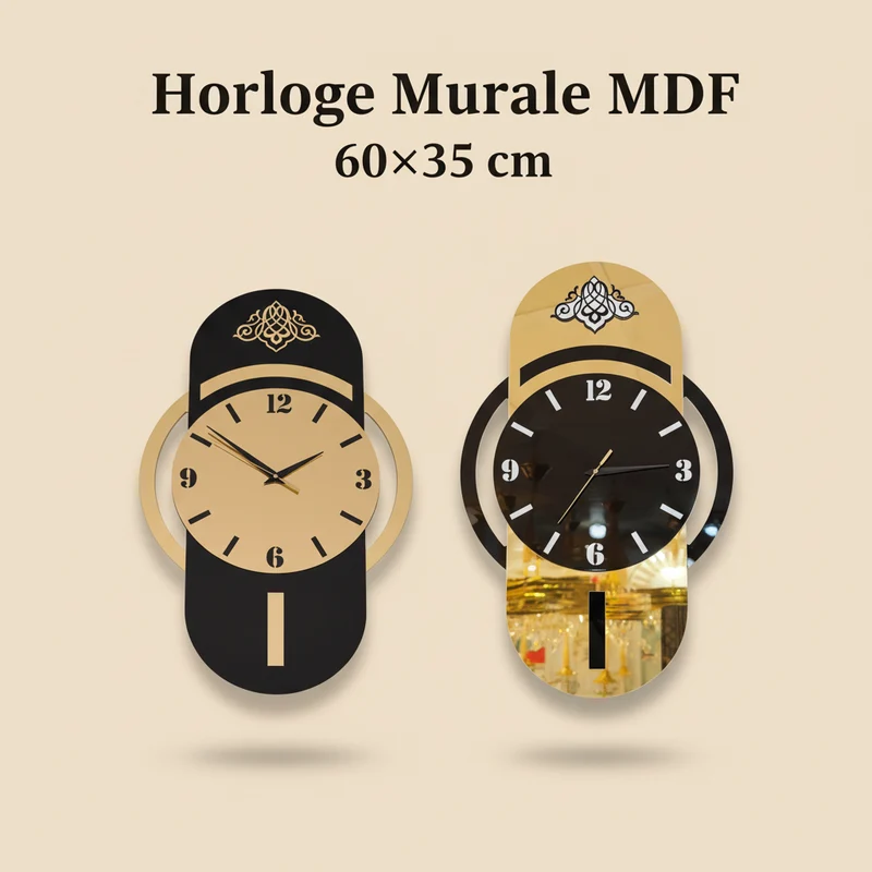 ساعة حائط MDF – 60×35 سم – تصميمين
