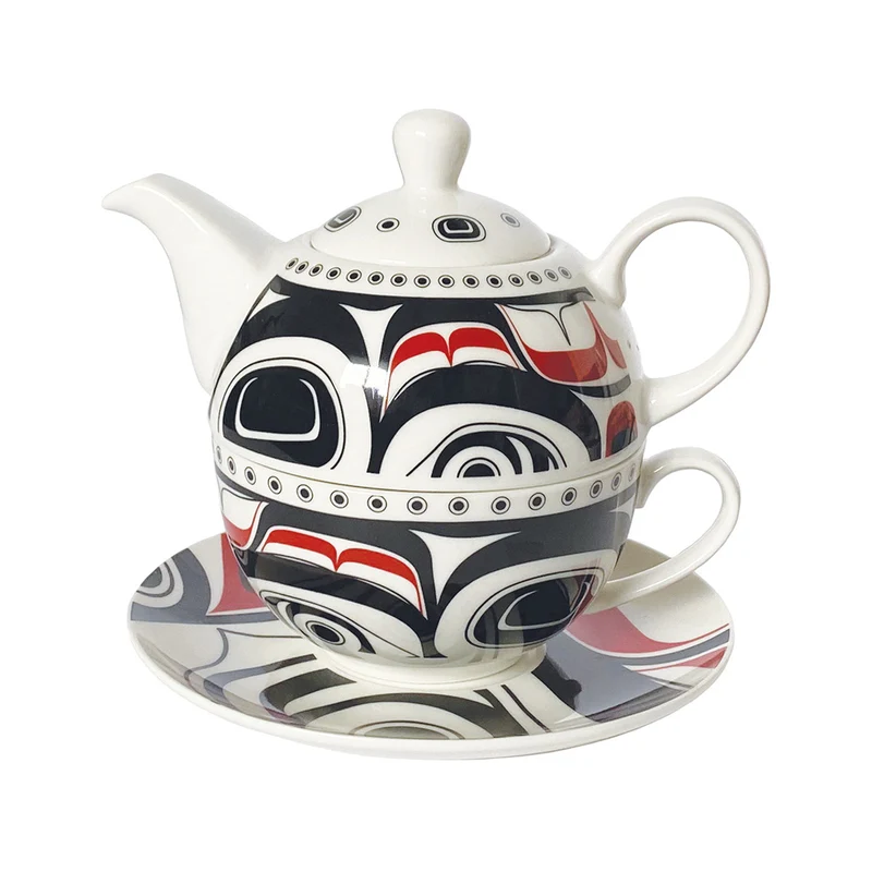 Tea for 1 set, "Matriarch Bear" by Indigenous Artist Morgan Asoyuf
