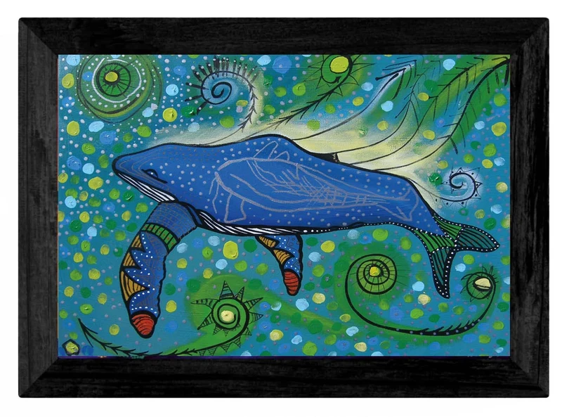 Humpback Swimming with Yellow Bubbles by Indigenous Artist Alan Syliboy