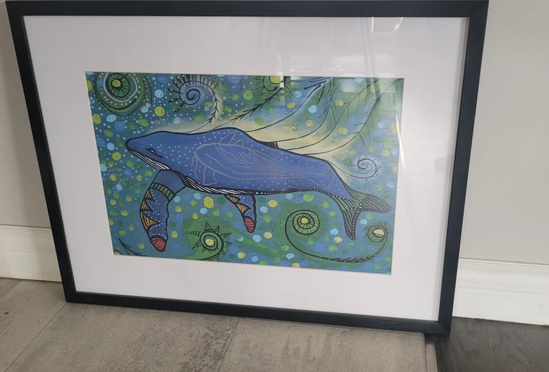 Humpback Swimming with Yellow Bubbles by Indigenous Artist Alan Syliboy