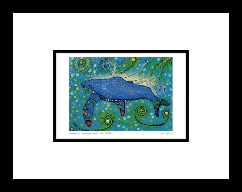 Humpback Swimming with Yellow Bubbles by Indigenous Artist Alan Syliboy