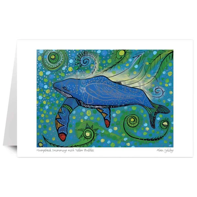 Humpback Swimming with Yellow Bubbles by Indigenous Artist Alan Syliboy