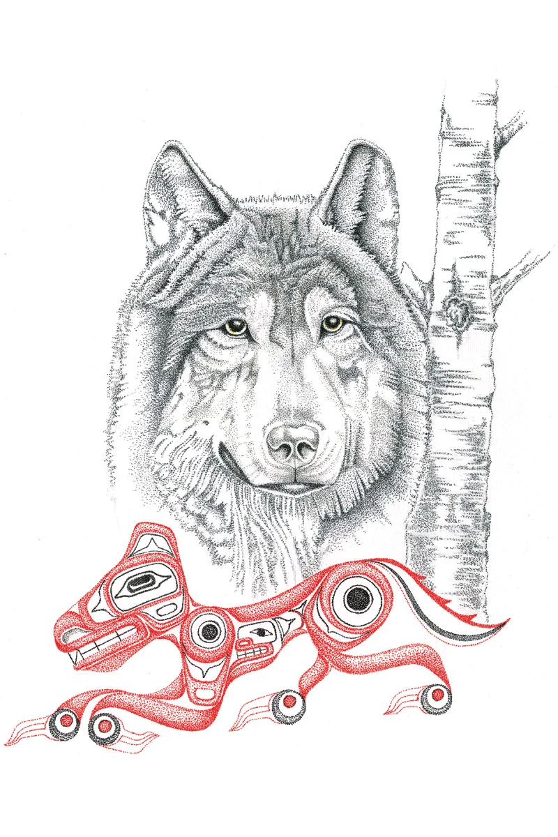 Wolf Wall Art by Indigenous artist Charles Silverfox