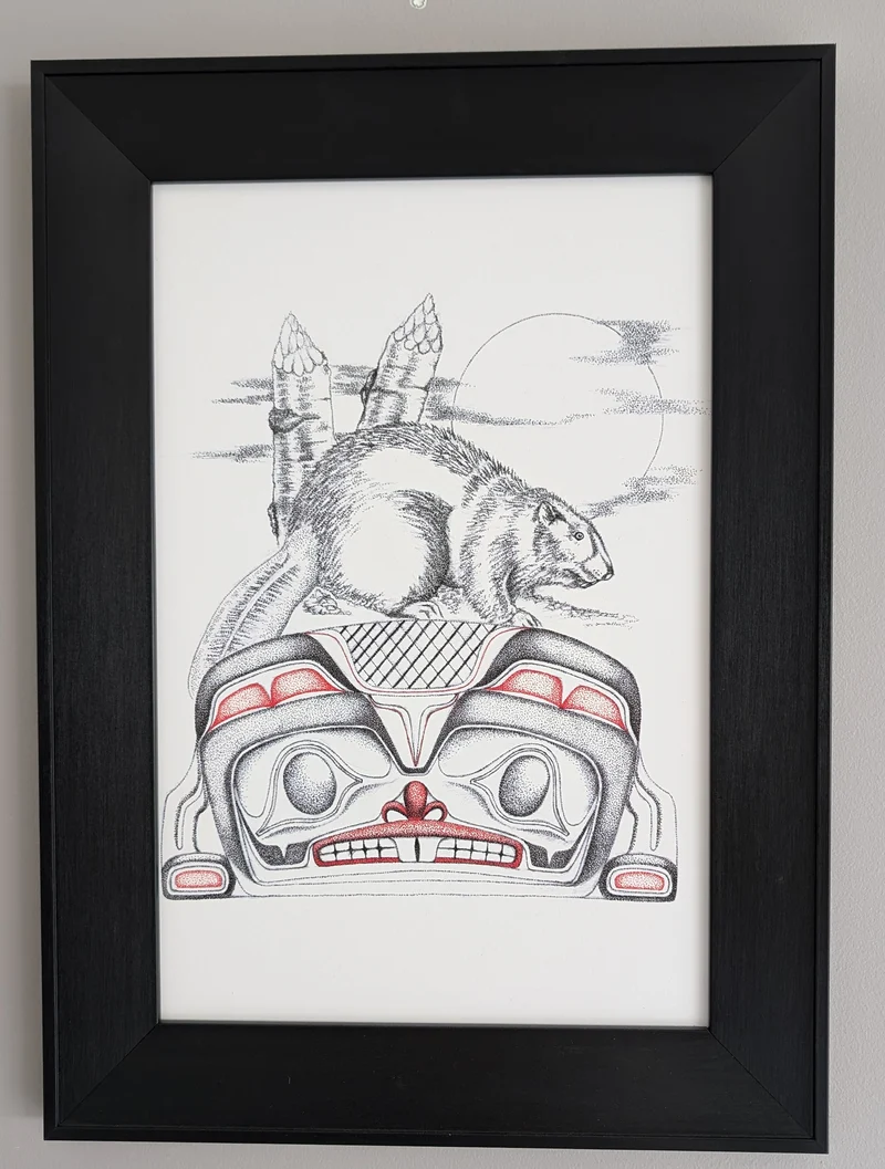 Beaver Making Home Wall Art by Indigenous artist Charlie Silverfox