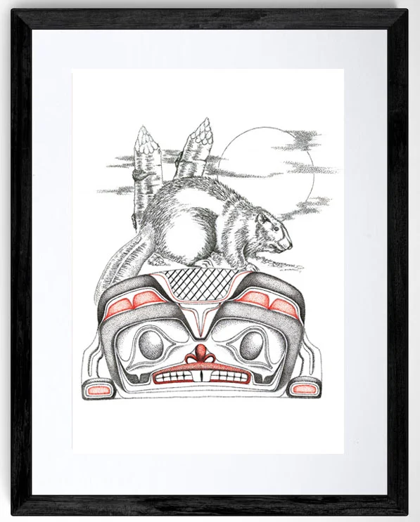 Beaver Making Home Wall Art by Indigenous artist Charlie Silverfox