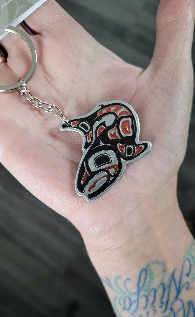 Salmon Metallic Key Chain artwork by Indigenous artist, Jamie Serrritt