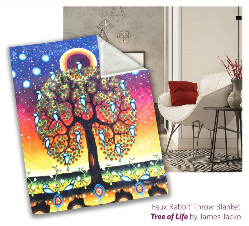 Tree of Life Faux Rabbit Throw, artwork by Native Artist James Jacko
