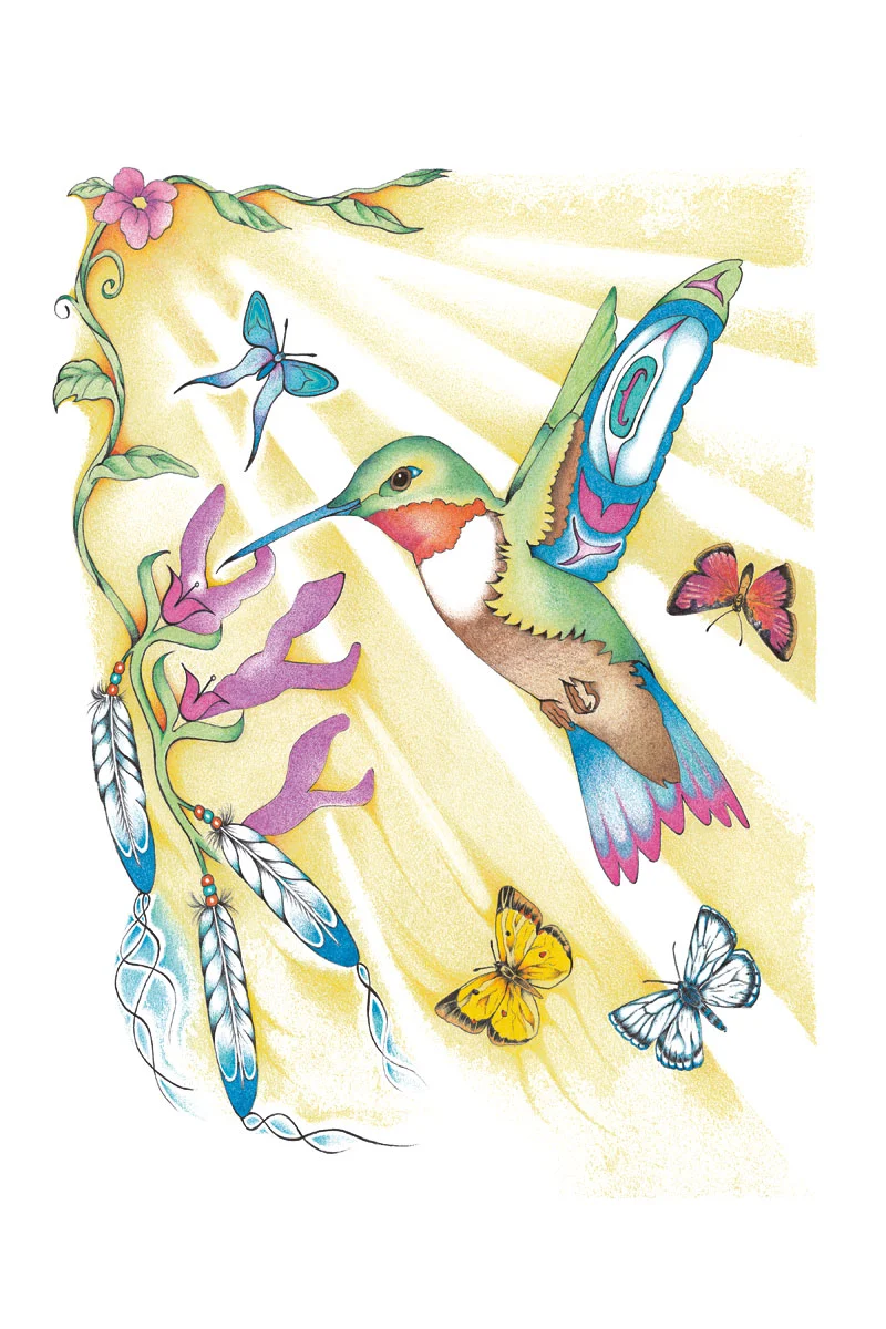 Hummingbird and Butterflies Wall Art by Indigenous artist, Hubert V Billy