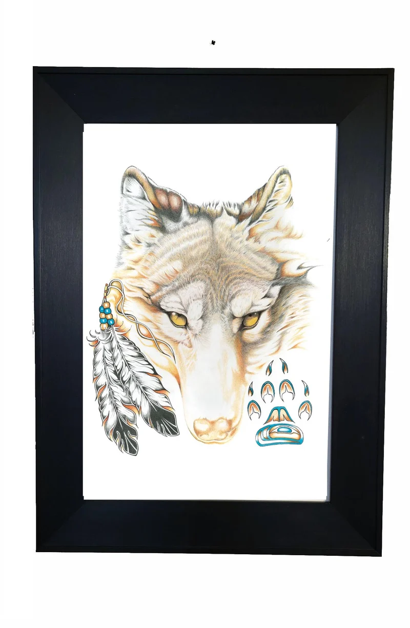 Wolfy Wall Art by Indigenous artist Hubert V Billy