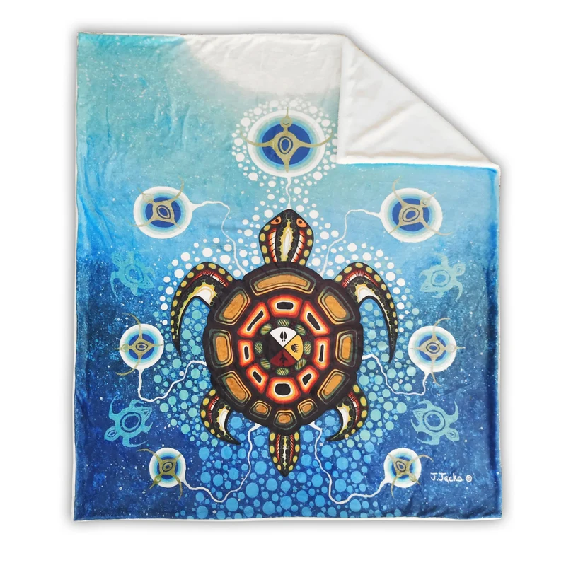 Medicine Turtle Faux Rabbit Throw, artwork by Native Artist James Jacko